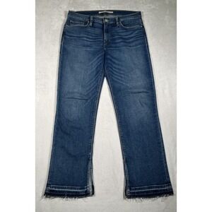 Hudson Jeans Womens 32 Blue Nico Straight Leg Mid Rise Distressed Raw Hem Denim